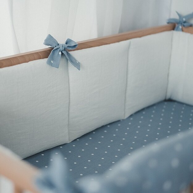 White and Blue Linen Baby Bumper