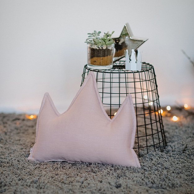 Pink linen crown pillow with thread