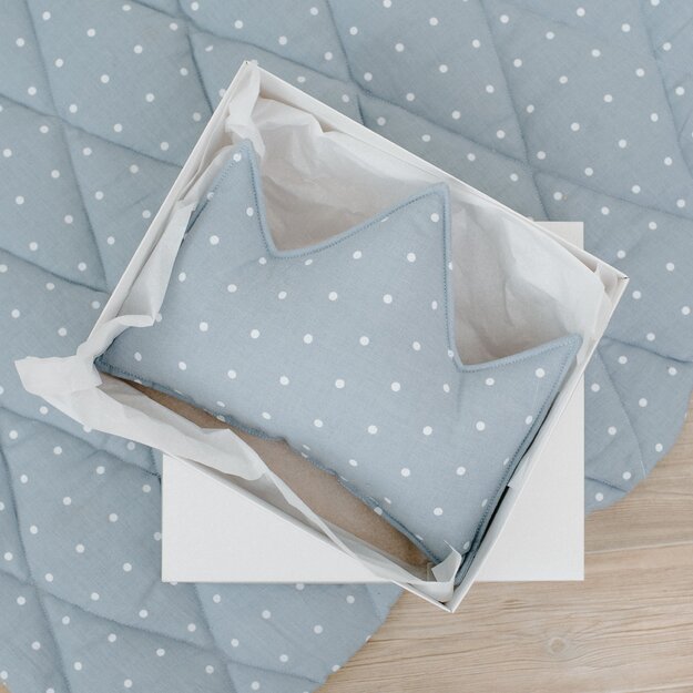 Blue polka dot linen (flax) crown pillow with thread