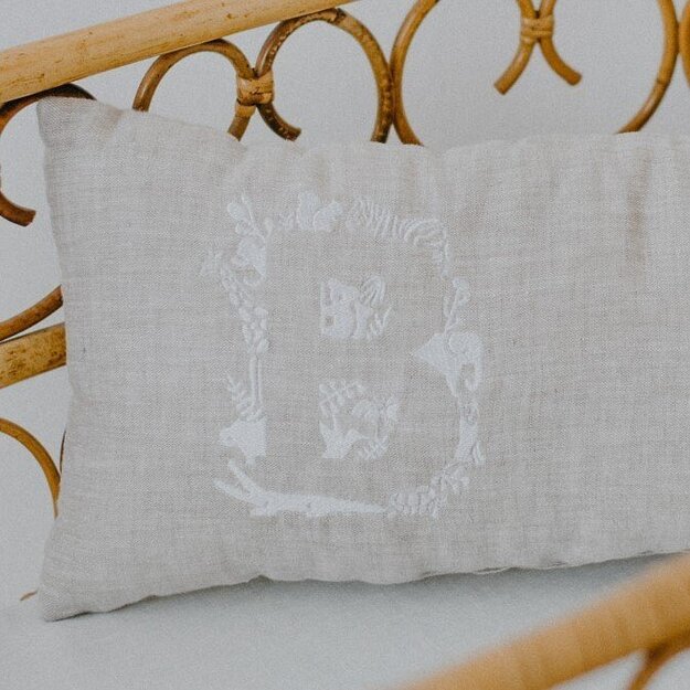 Natural Linen Personalised Pillow with Animal Embroidery
