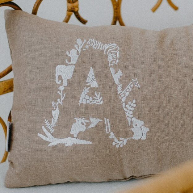 Brown Personalised Pillow with Animal Embroidery