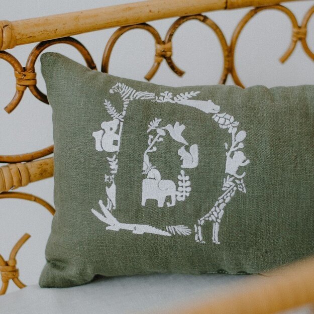 Dark Green Personalised Pillow with Animal Embroidery