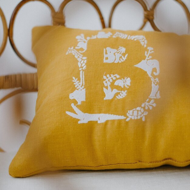 Mustard Personalised Pillow with Animal Embroidery