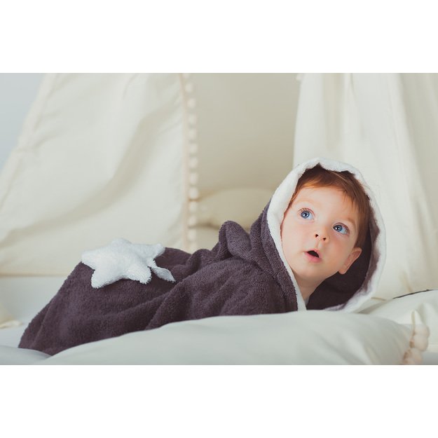 Soft hooded poncho bathrobe - dark grey STAR pocket for toddler