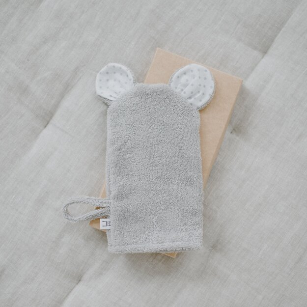 Grey Hooded Towel and Mitten Set
