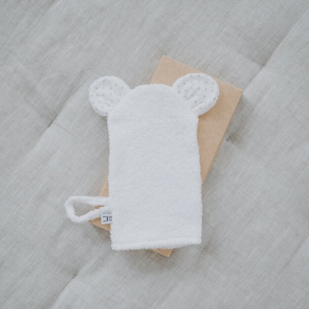 White Hooded Towel and Mitten Set