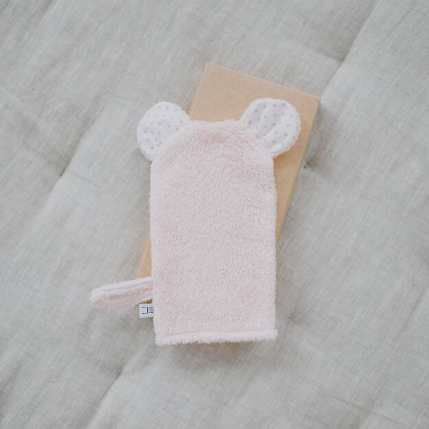 Pink Hooded Towel and Mitten Set