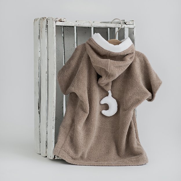 Soft hooded poncho bathrobe - cream MOON pocket for toddler