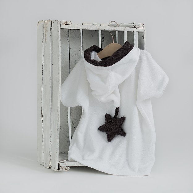 Soft hooded poncho bathrobe - white STAR pocket for toddler