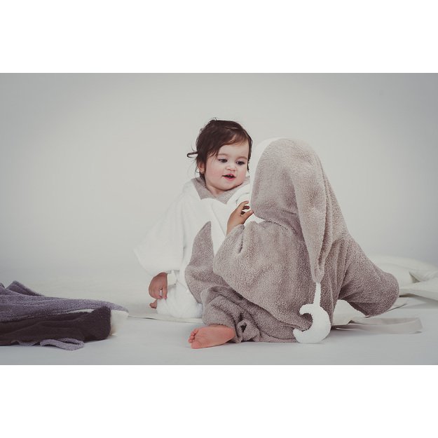 Soft hooded poncho bathrobe - white MOON pocket for toddler