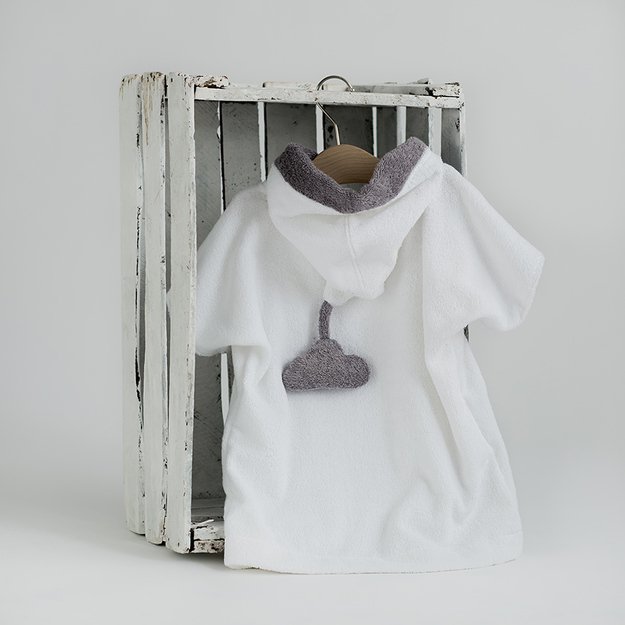 Soft hooded poncho bathrobe - white CLOUD pocket for toddler