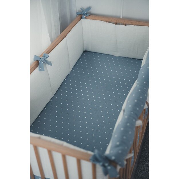 Polka dot BLUE linen crib sheet