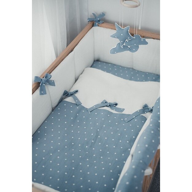 LINEN (flax) Polka Dot Blue Baby Bow Bedding