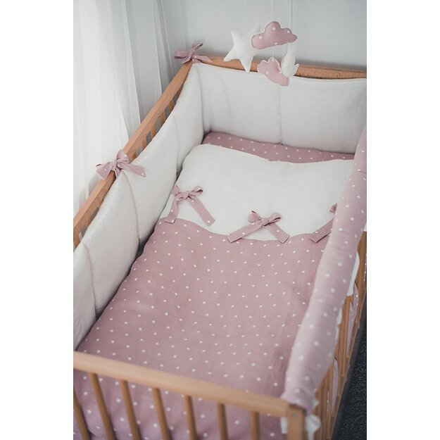 LINEN (flax) Polka Dot Pink Baby Bow Bedding