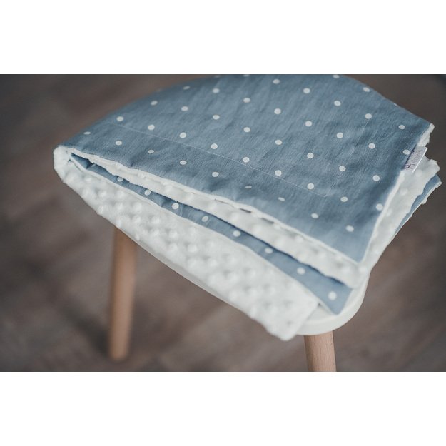BLUE linen (flax) - minky polka dot baby blanket