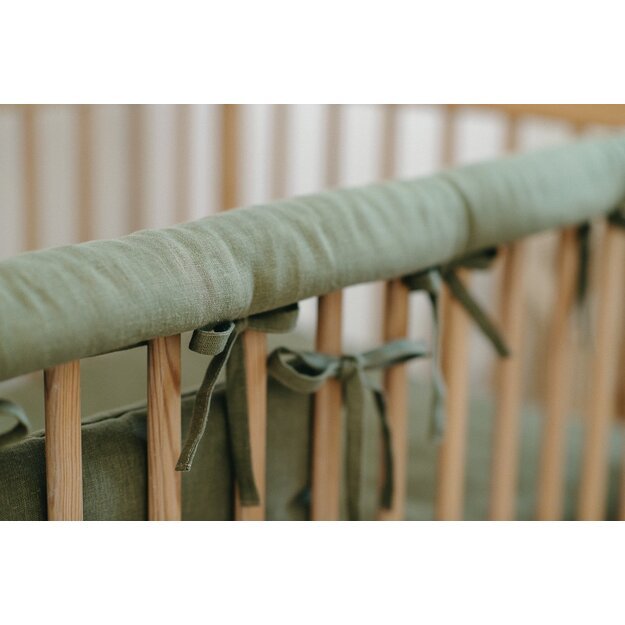 Olive green Linen Crib Rail Cover