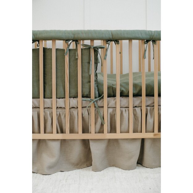 Olive green Linen Crib Rail Cover